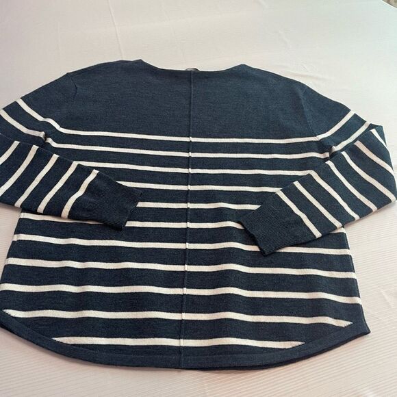 French Connection Blue White Striped Crewneck Pullover Sweater Size Small - Picture 9 of 10